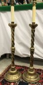 A pair of modern brass ecclesiastical style rope twist column table lamps CONDITION