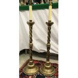 A pair of modern brass ecclesiastical style rope twist column table lamps CONDITION