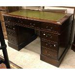 A modern mahogany kneehole pedestal desk with matching filing cabinet and a modern mahogany open