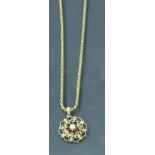 A 9 carat gold pearl and garnet set pendant on 9 carat gold chain 12 g