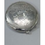 An Indian silver powder compact, the top engraved with map of India and Ceylon,