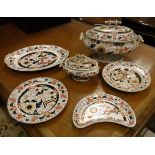 An Ashworth Brothers ironstone Imari style pattern part dinner service comprising lidded tureen,