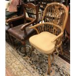 A Victorian mahogany carver chair with leather seat on turned tapering legs together with a a