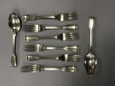 A set of six "Thread and Fiddle" pattern dessert forks (by George W Adams (Chawner & Co.