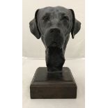 AFTER BELINDA SILLARS "Labrador head" bronze patinated resin study No'd 5/30 raised on a wooden