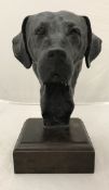 AFTER BELINDA SILLARS "Labrador head" bronze patinated resin study No'd 5/30 raised on a wooden