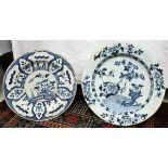 A 19th Century Delft charger decorated with crane and fence pattern,