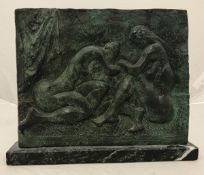 GUNDY "Idyll II" two women bathing, a verdigris patinated bronze plaque signed lower left,