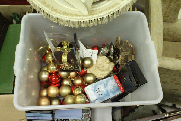 Six boxes of assorted household items to include Christmas decorations etc - Image 2 of 2