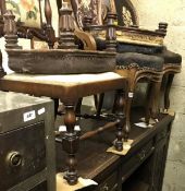 Two Victorian mahogany salon chairs with needlework backs and seats,