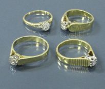 Four 18 carat gold diamond solitaire set rings 16 g