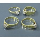 Four 18 carat gold diamond solitaire set rings 16 g