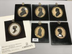 A collection of 5 various 19th Century silhouettes (2 cut out) together with a copy of Christie's