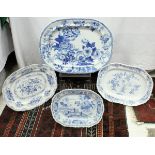 A 19th Century blue and white meat platter "India Flowers - Semi-China",