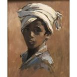 LUCY POET "Young boy in turban" portrait study, head and shoulders, oil on canvas,