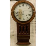 A Victorian walnut and parquetry banded drop dial wall clock,