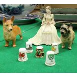 A box of various china wares to include Adderley floral Corgi, Beswick "Terrier",