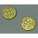Two Edward VII gold half sovereigns,