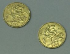 Two Edward VII gold half sovereigns,