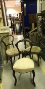 A set of three Victorian dining chairs together with a reeded standard lamp