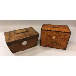 A burr walnut and parquetry inlaid two section tea caddy (with Mark Sullivan of London invoice date