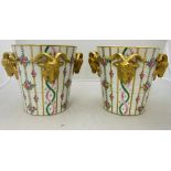 A pair of Dresden Sächsische Porzellanmanufaktur (circa 1902-1918) ice pails with gilded goat mask