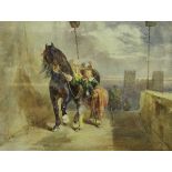 M JOHN FREDERICK TAYLOR (1802-1889) "Young man leading horse with further figures and castle gate