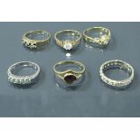 Six various 9 carat gold stone set dress rings 12.5 g approx.