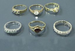 Six various 9 carat gold stone set dress rings 12.5 g approx.