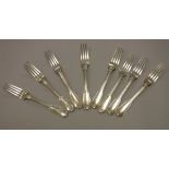 Fourteen Victorian silver "Thread and Fiddle" pattern dining forks (by George W Adams (Chawner & Co.