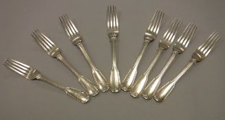 Fourteen Victorian silver "Thread and Fiddle" pattern dining forks (by George W Adams (Chawner & Co.