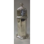 A George VI silver sugar caster of octagonal form with pierced cover (Chester 1941 maker's mark