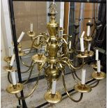 A large Dutch style brass 18 branch electrolier