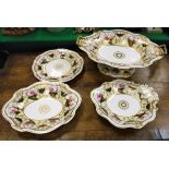 A 19th Century Staffordshire rose and cornucopia decorated dessert service comprising tazza,