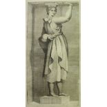 A set of five etchings depicting figures in Classical dress posing as Roman columns,