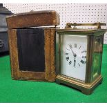 A circa 1900 French brass cased carriage clock with repeat,