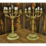 A pair of Victorian Elkington & Co gilt bronze (possibly ormolu) six branch seven light candelabra