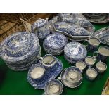 A collection of blue and white pottery tea and dinner wares including Spode's "Italian" and three