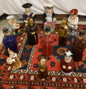 A 19th Century pottery character jug as a seated long haired gentleman with jug of ale (pipe