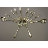 A set of six silver "Old English" pattern table forks,