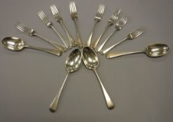 A set of six silver "Old English" pattern table forks,