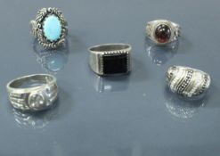 Five various silver and stone set dress rings 1 oz