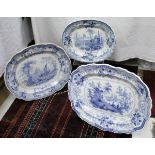 An Indian scenery blue and white meat plate by JC (probably Clementson),