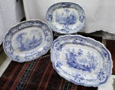 An Indian scenery blue and white meat plate by JC (probably Clementson),