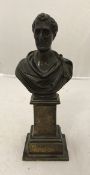 A chocolate patinated bronze bust of "The Duke of Wellington" in Roman toga as an emperor on a