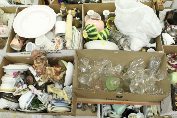 Six boxes of assorted decorative china and glasswares etc