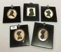A collection of five 19th Century silhouettes all housed in ebonised frames (three cut out)