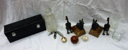 A box of sundries to include Caithness Crystal decanter with bottle opener,
