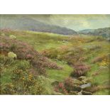 T BOWMAN GARVIE (1859-1944) "Moorland Scene with sheep grazing" oil on board,