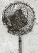 A Hardy wooden shafted folding alloy trout landing net